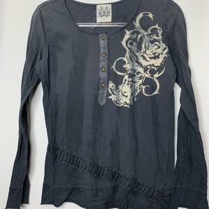 Miss Me Distressed Henley Shirt Large Embellished